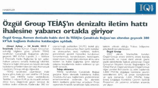 Ozgül Group TEIAS'in Denizalti İletim Hatti Ihalesine Yabanci Ortakla Giriyor