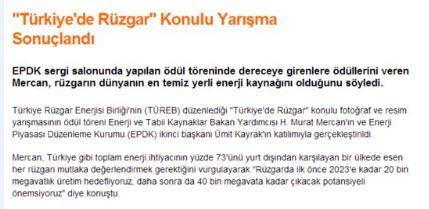 ''Turkiye'de Ruzgar '' Konulu Yarisma Sonuclandı