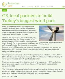 GE, local partners to build Turkey's biggest wind park